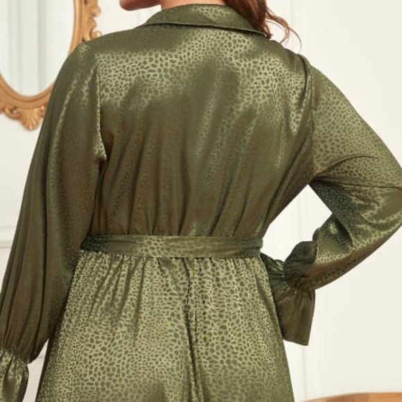 Melo Apparel Plus Size Surplice Neck Tie Belt Flounce Sleeve Midi Dress - Picture 6 of 7